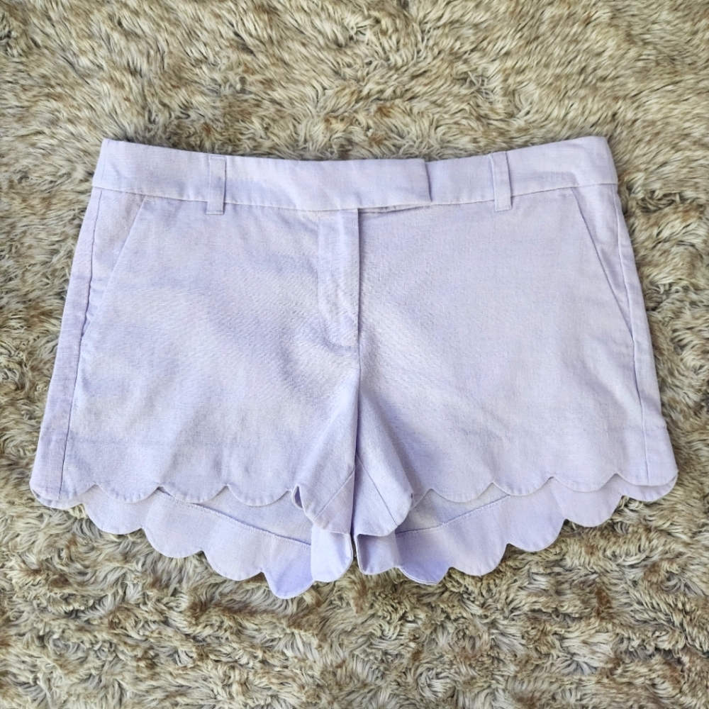 J. Crew 4" Linen-Cotton Scalloped Hem Shorts In Shy Purple Women's Size 10